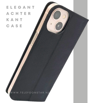 Zwart Bookcase Hoesje iPhone 13 / 14 &ndash; Met Structuur en Pasjeshouder | &euro;14,95