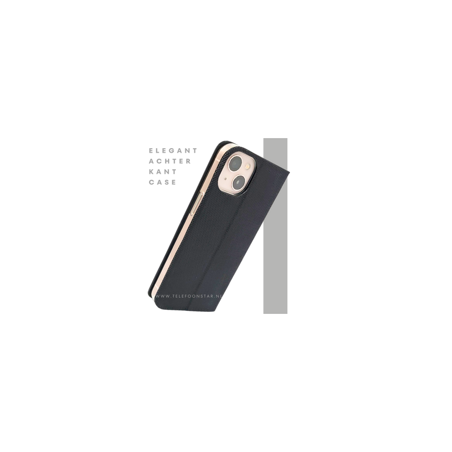 Zwart Bookcase Hoesje iPhone 13 / 14 &ndash; Met Structuur en Pasjeshouder | &euro;14,95