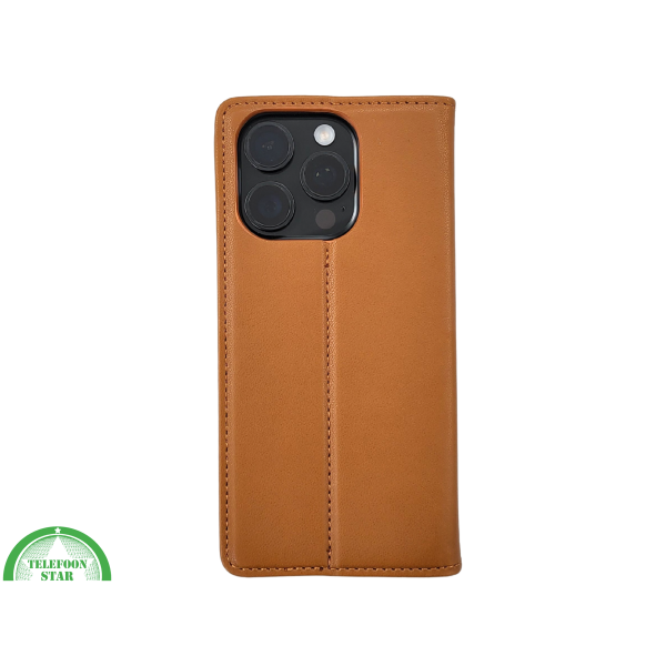 iPhone 16 Pro Bookcase Hoesje Cognac &ndash; Leren Look met Magnetische Sluiting – foto 3