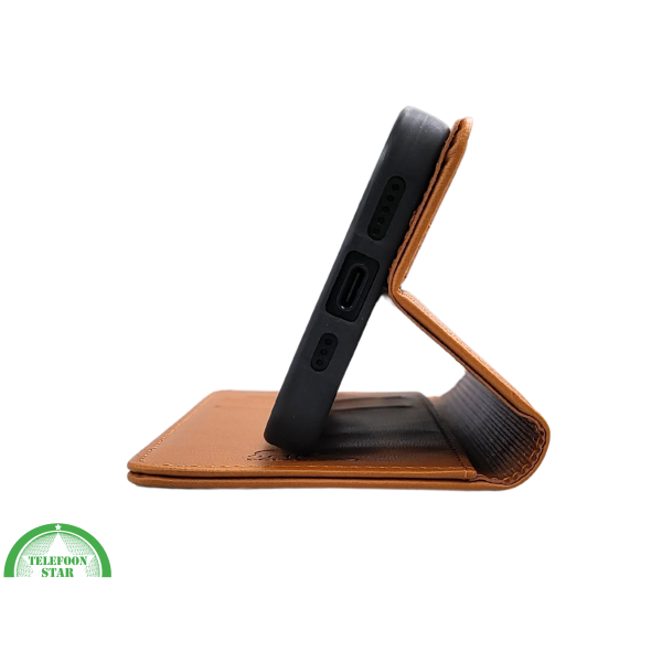 iPhone 16 Pro Bookcase Hoesje Cognac &ndash; Leren Look met Magnetische Sluiting – foto 4