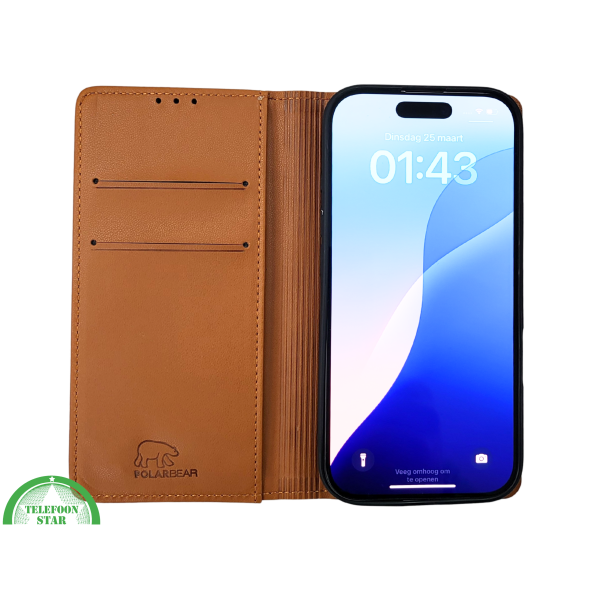 iPhone 16 Pro Bookcase Hoesje Cognac &ndash; Leren Look met Magnetische Sluiting – foto 7