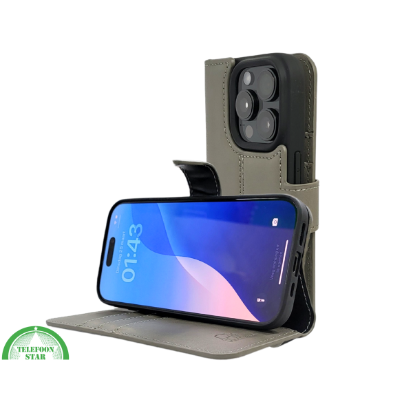 iPhone 16 Pro Max Insteekhoesje Olijfgroen &ndash; Leren Look met Open Bovenkant – foto 6
