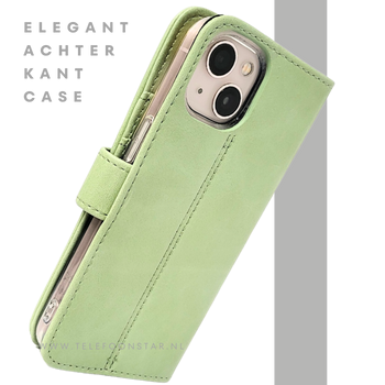 Mintgroen Bookcase Hoesje iPhone 13 en 14 Wallet Case met Magneetsluiting | &euro;14,95