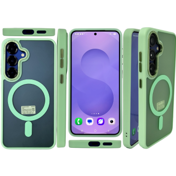 Samsung Galaxy S25 MagSafe Hoesje &ndash; Transparant met Groen | Magnetisch & Schokbestendig