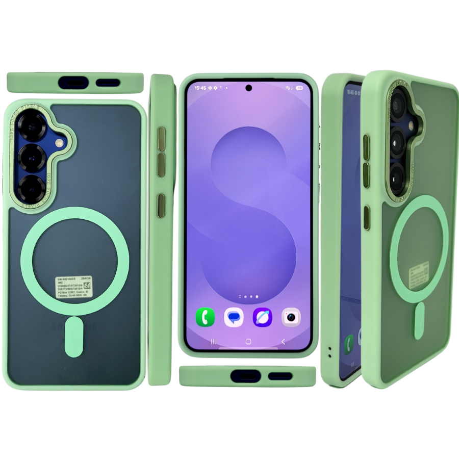 Samsung Galaxy S25 MagSafe Hoesje &ndash; Transparant met Groen | Magnetisch &amp; Schokbestendig