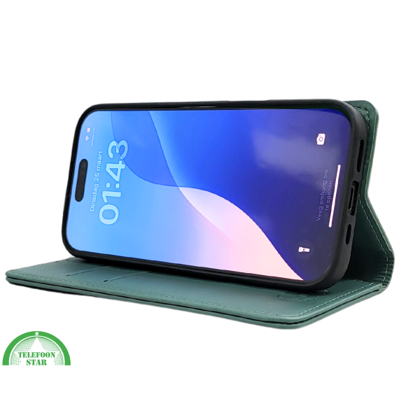 iPhone 16 Pro Bookcase Hoesje Donkergroen &ndash; Luxe Leren Look met Magnetische Sluiting – foto 5