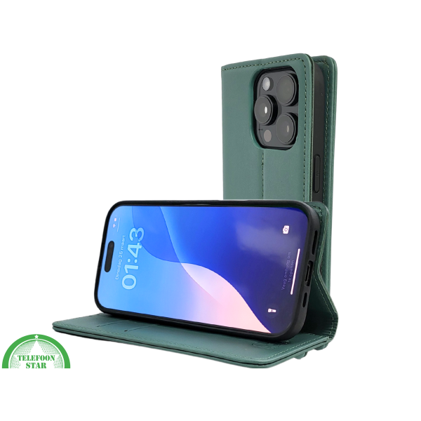 iPhone 16 Pro Bookcase Hoesje Donkergroen &ndash; Luxe Leren Look met Magnetische Sluiting – foto 6
