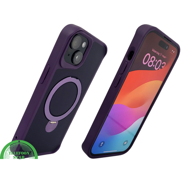 iPhone 15 Hoesje Donkerpaars &ndash; Met Uitklapbare MagSafe-Ring en Extra Grip – foto 2