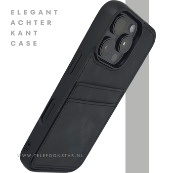 iPhone 16 Pro Zwart Leren Hoesje met Kaartvakken &ndash; Elegante Bescherming