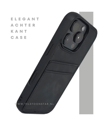 iPhone 16 Pro Zwart Leren Hoesje met Kaartvakken &ndash; Elegante Bescherming