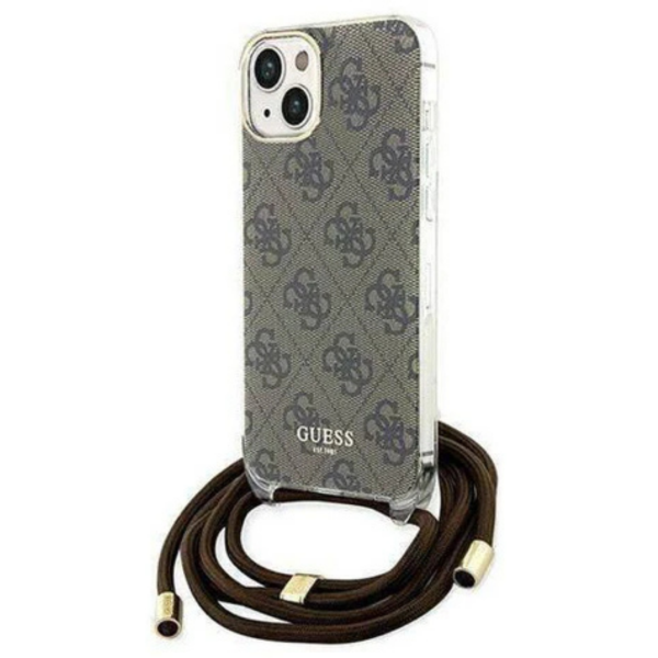 Hoesje voor iPhone 15 - DonkerBruin Crossbody Design met Luxe Logo en Koord – foto 2