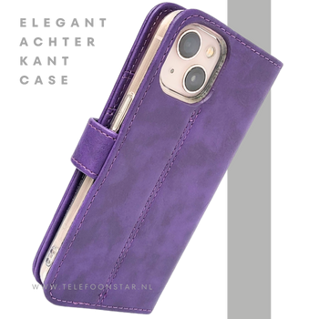 Paars Bookcase Hoesje iPhone 13 / 14 &ndash; Luxe Wallet Case met Magneetsluiting | &euro;14,95