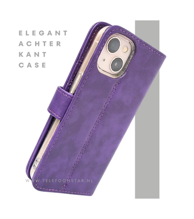Paars Bookcase Hoesje iPhone 13 / 14 &ndash; Luxe Wallet Case met Magneetsluiting | &euro;14,95