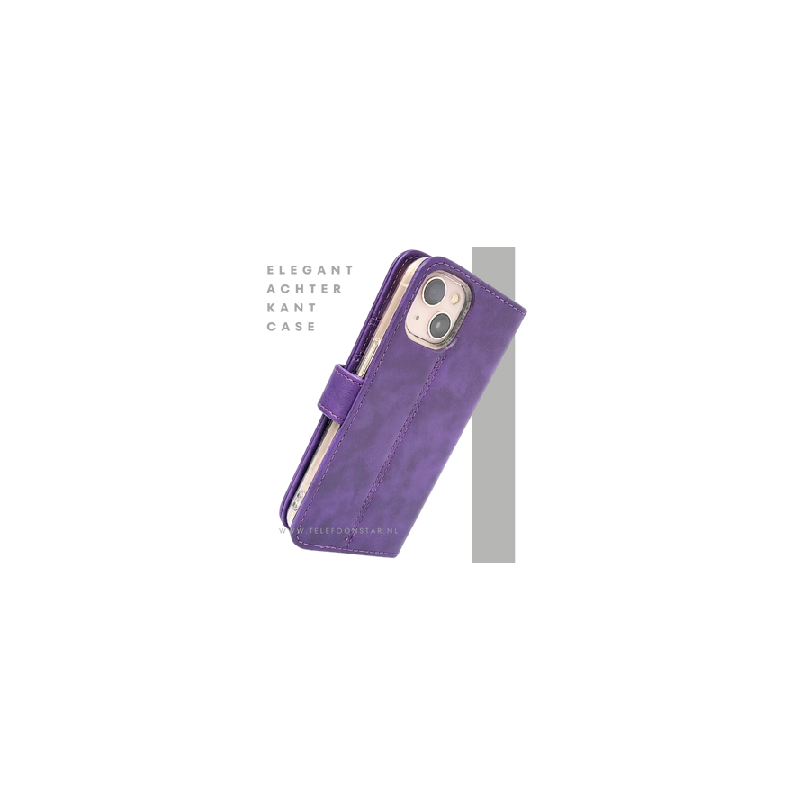 Paars Bookcase Hoesje iPhone 13 / 14 &ndash; Luxe Wallet Case met Magneetsluiting | &euro;14,95