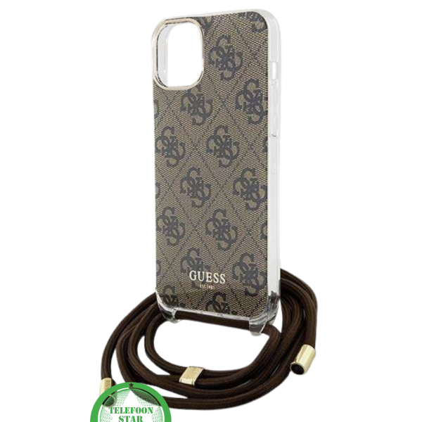 Hoesje voor iPhone 15 - DonkerBruin Crossbody Design met Luxe Logo en Koord – foto 3