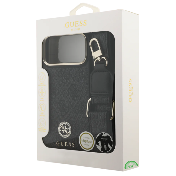 Hoesje voor iPhone 17 Pro Zwart Guess afneembare schouder- en polsband – foto 9