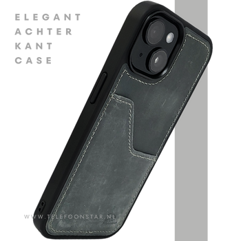 iPhone 15 Hoesje &ndash; Donkergroen Vintage Leerlook Met Kaarthouder | Stoer & Praktisch