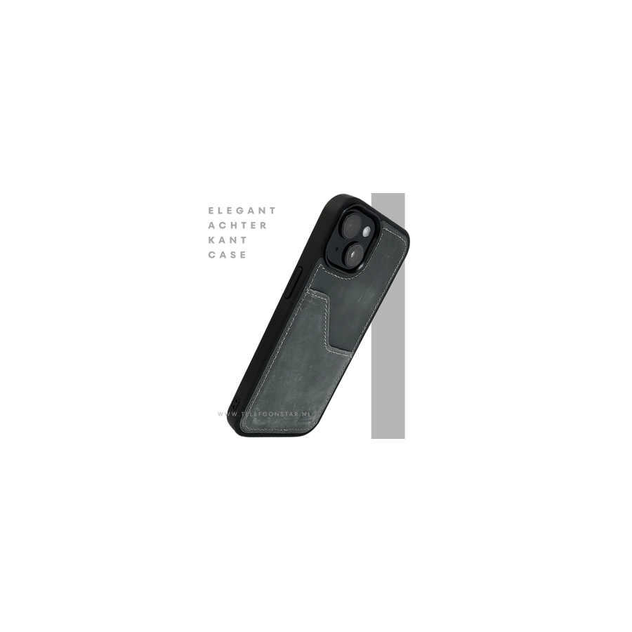 iPhone 15 Hoesje &ndash; Donkergroen Vintage Leerlook Met Kaarthouder | Stoer &amp; Praktisch