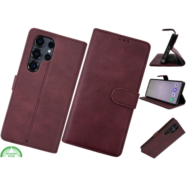 S25 Edge Boek Case Leer Stijlvolle en Beschermende Wallet Case bordeauxrood – foto 2