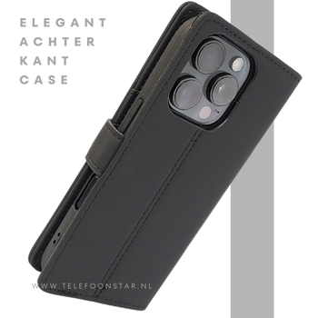 iPhone 16 Pro Bookcase Hoesje Zwart &ndash; Leren Look met Magnetische Sluiting