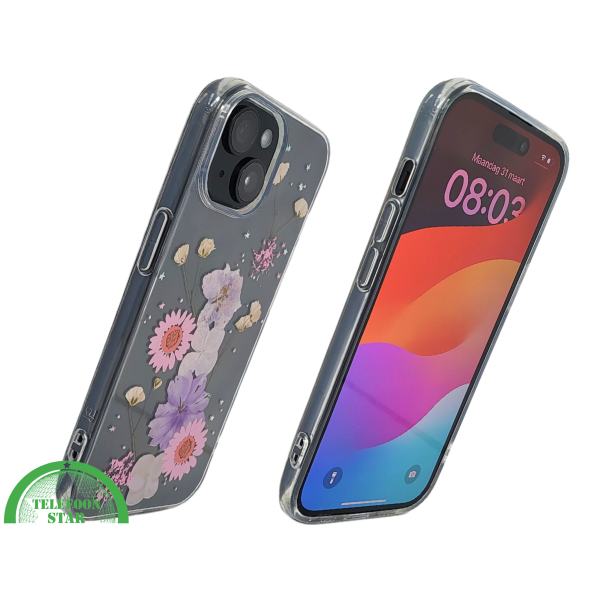 iPhone 15 Plus Transparant Hoesje met Gedroogde Bloemen &ndash; Elegant en Beschermend – foto 2