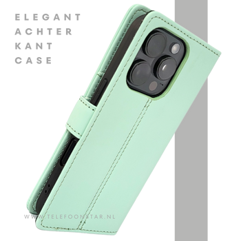 iPhone 16 Pro Bookcase Hoesje Mintgroen &ndash; Fris, Stijlvol & Praktisch