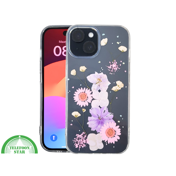 iPhone 15 Plus Transparant Hoesje met Gedroogde Bloemen &ndash; Elegant en Beschermend – foto 3