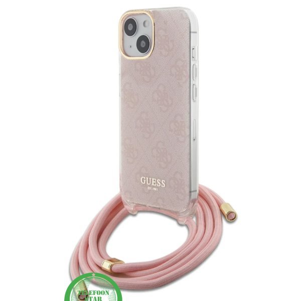 Hoesje voor iPhone 15 - Roze Crossbody Design met Luxe Logo en Koord – foto 3