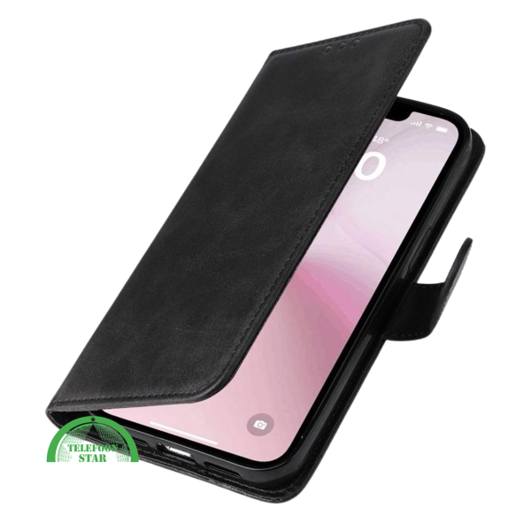 Hoesje voor iPhone 16E Zwart Leren Bookcase Slank en comfortabel ontwerp – foto 5