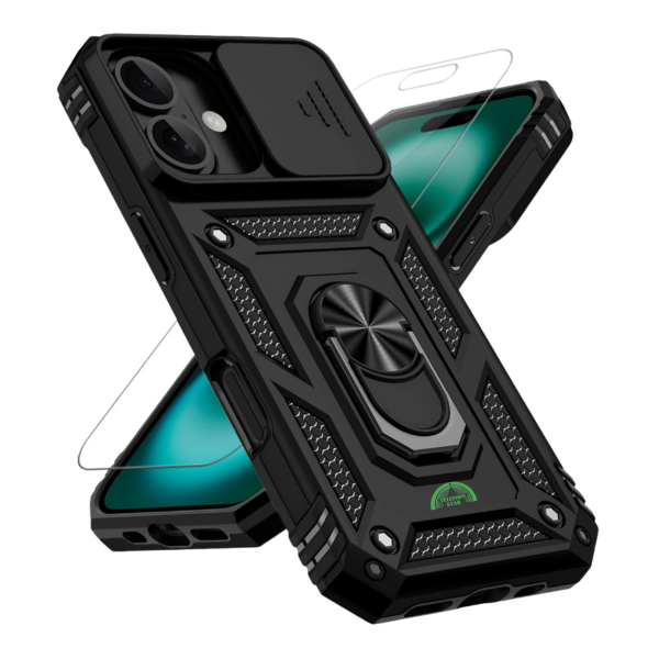 Hoesje voor iPhone 17 Zwart Camera Protection Kickstand Ring Armor – foto 2