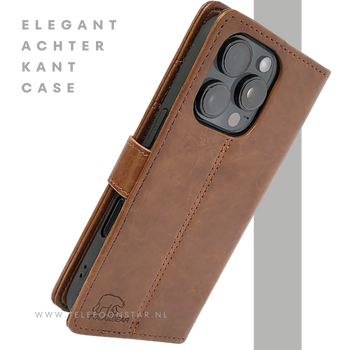 iPhone 16 Pro Bookcase Hoesje Bruin &ndash; Vintage Look met Luxe Bescherming
