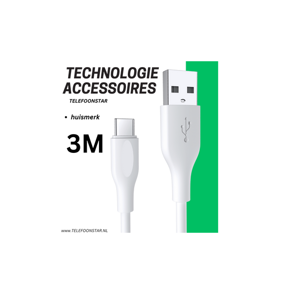 USB-A naar USB-C Kabel &ndash; 3 Meter &ndash; Data &amp; Opladen &ndash; Extra Lang &amp; Betrouwbaar – foto 5