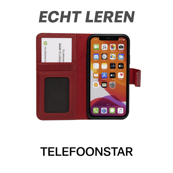 iPhone 15 Pro Max 100% leer hoesje | Ruimte voor drie pasjes | 2 in 1 functie | Rood – foto 7