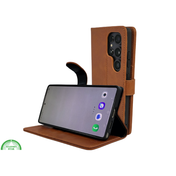 S25 Edge Boek Case Leer Stijlvolle en Beschermende Wallet Case Bruin – foto 5