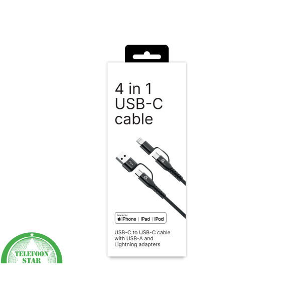 4-in-1 Oplaadkabel USB-C &amp; USB-A naar USB-C, Micro-USB en Lightning – foto 4