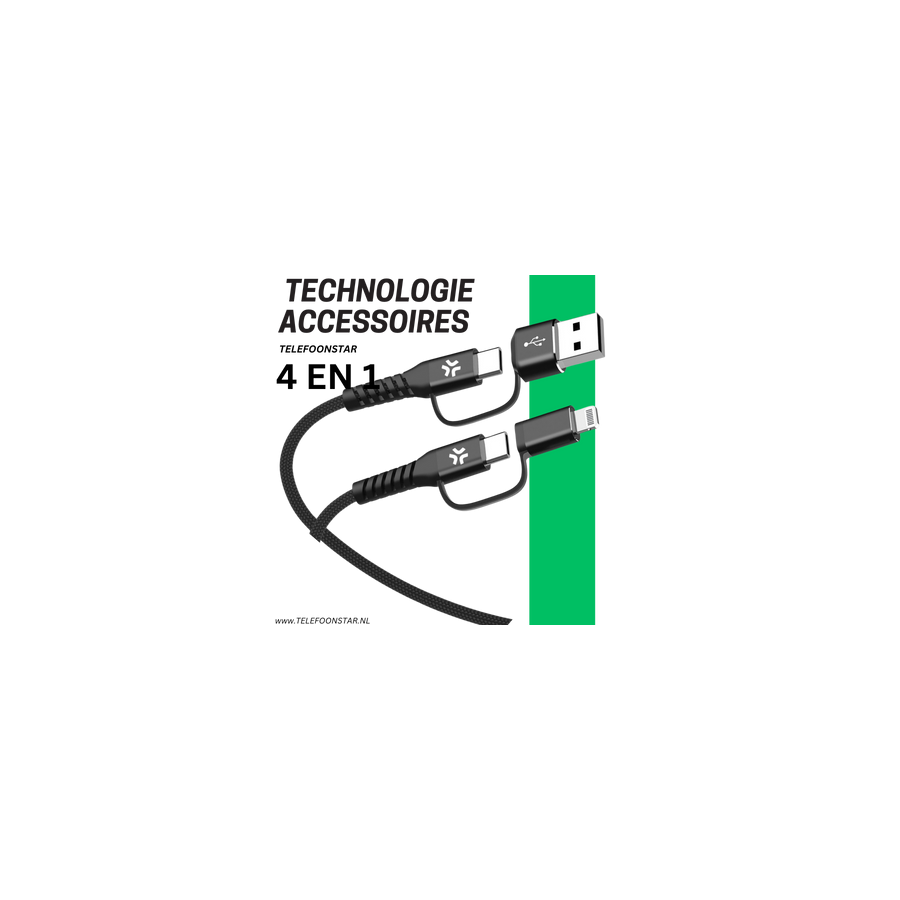 4-in-1 Oplaadkabel USB-C &amp; USB-A naar USB-C, Micro-USB en Lightning