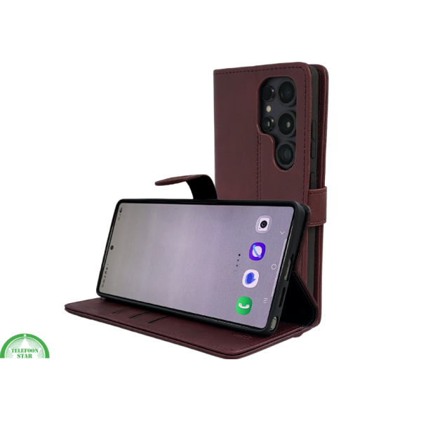S25 Edge Boek Case Leer Stijlvolle en Beschermende Wallet Case bordeauxrood – foto 5
