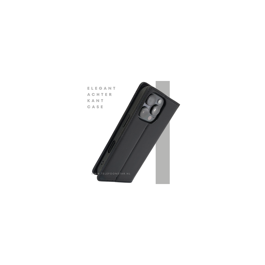iPhone 16 Pro Max Bookcase Hoesje Zwart &ndash; Dubbele Naad, Luxe Look &amp; Volledige Bescherming
