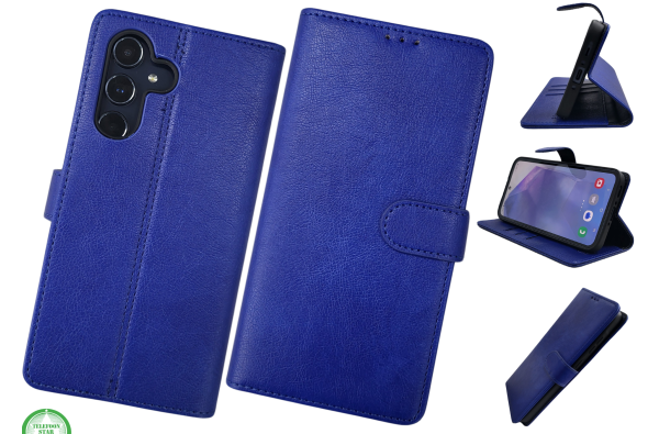 S25 Boek Case Leer Wallet Case Donkerblauw