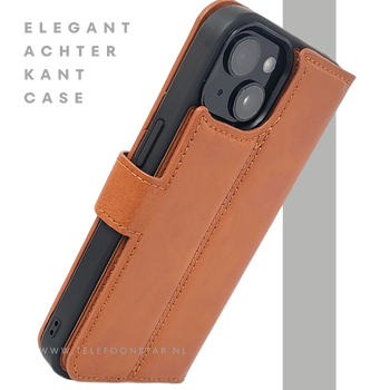 iPhone 15 2-in-1 Hoesje Bruin Leer &ndash; Bookcase met Uitneembare Backcover