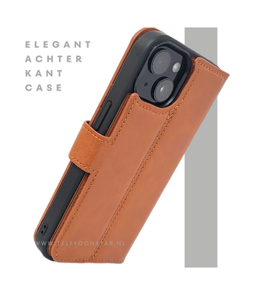 iPhone 15 Plus 2-in-1 Hoesje Bruin Leer &ndash; Bookcase met Uitneembare Backcover