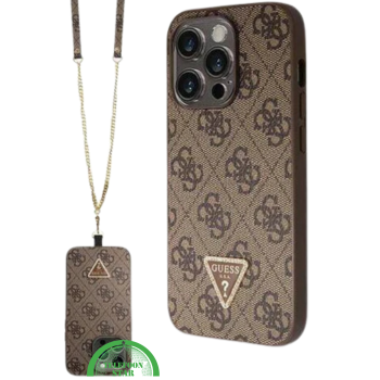 iPhone 15 Pro Hoesje met Gouden Ketting &ndash; Bruin Design met Logo en Bescherming