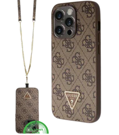 iPhone 15 Pro Hoesje met Gouden Ketting &ndash; Bruin Design met Logo en Bescherming