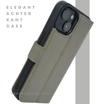 iPhone 15 2-in-1 Hoesje Groen Leer &ndash; Bookcase Met 2 in 1 Functie