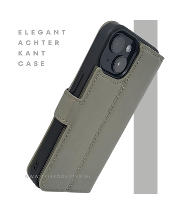 iPhone 15 2-in-1 Hoesje Groen Leer &ndash; Bookcase Met 2 in 1 Functie