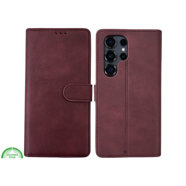 S25 Edge Boek Case Leer Stijlvolle en Beschermende Wallet Case bordeauxrood – foto 7