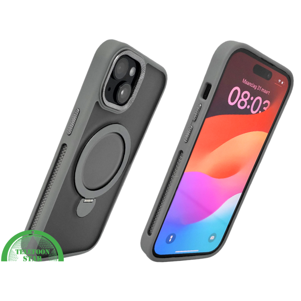 iPhone 15 Plus Hoesje Grijs &ndash; Met MagSafe-Ring &amp; Kickstand voor Extra Functionaliteit – foto 2