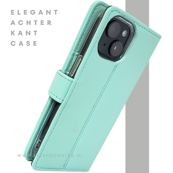 iPhone 15 2-in-1 Hoesje Mintgroen &ndash; Bookcase met Pasjeshouder 