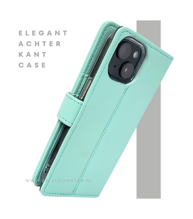 iPhone 15 2-in-1 Hoesje Mintgroen &ndash; Bookcase met Pasjeshouder 
