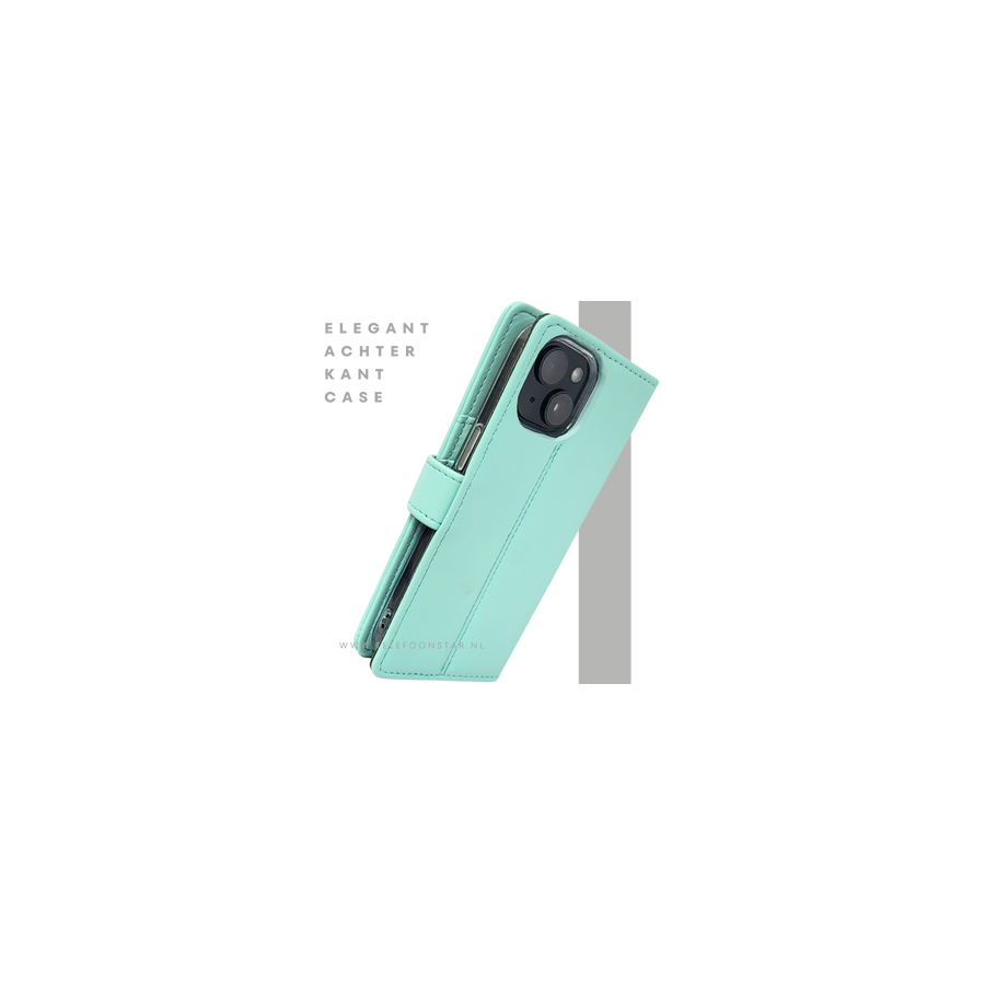 iPhone 15 2-in-1 Hoesje Mintgroen &ndash; Bookcase met Pasjeshouder 